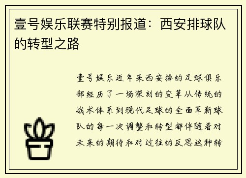 壹号娱乐联赛特别报道：西安排球队的转型之路