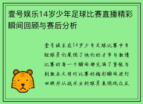壹号娱乐14岁少年足球比赛直播精彩瞬间回顾与赛后分析